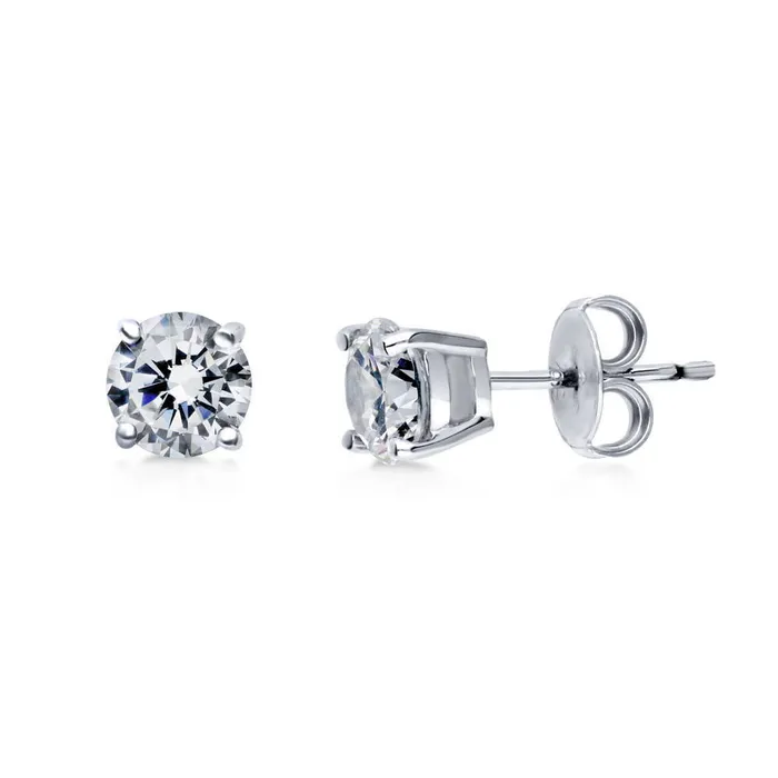 Solitaire CZ Stud Earrings in Sterling Silver BERRICLE Earrings