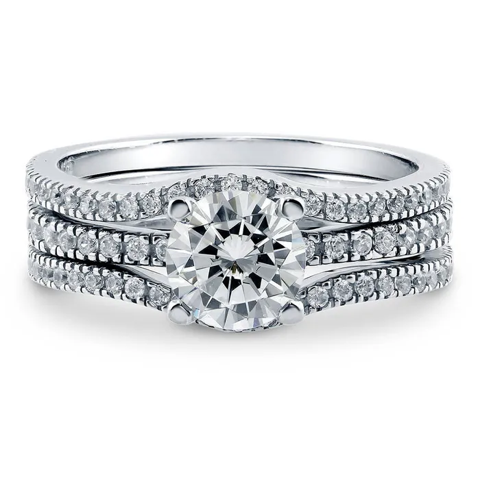 Solitaire Wishbone 1ct CZ Ring Set in Sterling Silver BERRICLE Rings