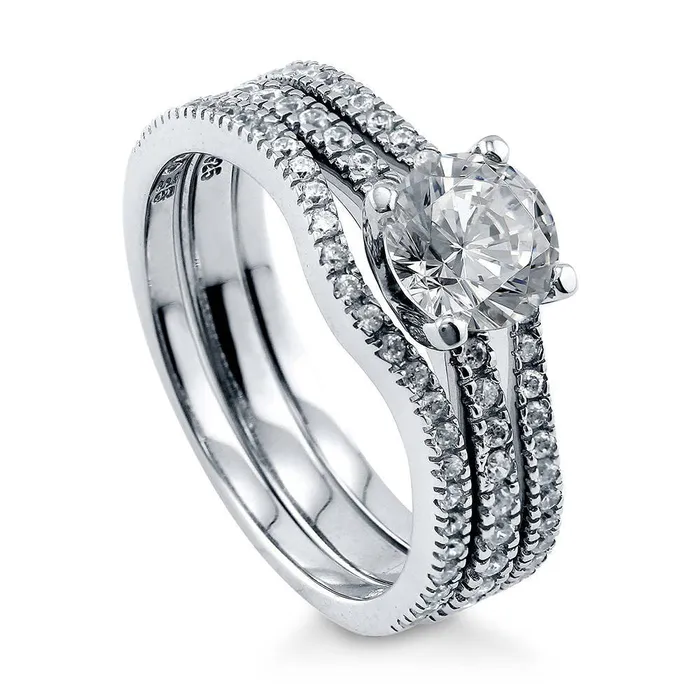 Solitaire Wishbone 1ct CZ Ring Set in Sterling Silver BERRICLE Rings