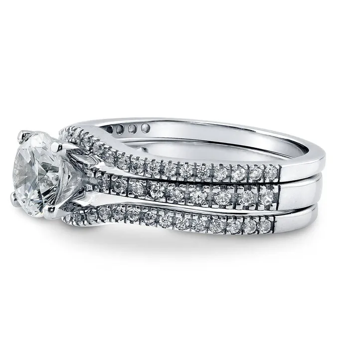 Solitaire Wishbone 1ct CZ Ring Set in Sterling Silver BERRICLE Rings