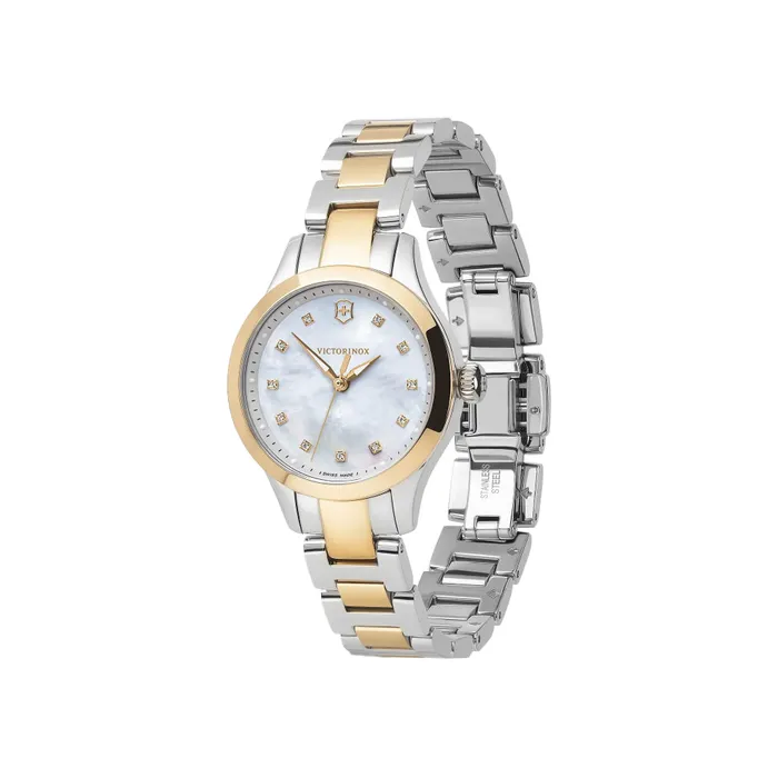 Victorinox Bracelets Victorinox Alliance XS 28 White MOP Dial 2Tones SilverRoseGold Bracelet Womens Watch