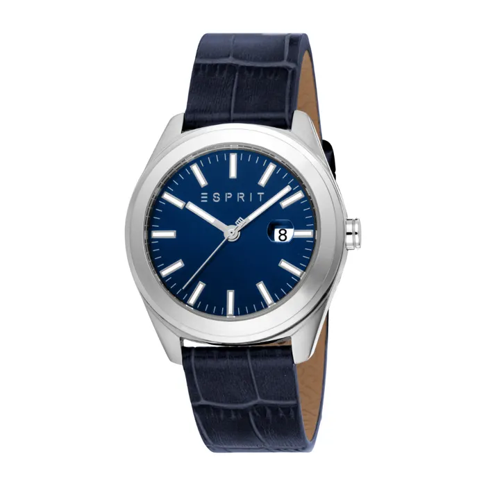 Watches Esprit ESPRIT Mens Silver Color Watch with Dark Blue Dial and Leather Strap Watches Esprit ESPRIT Mens Silver Color Watch with Dark Blue Dial and Leather Strap