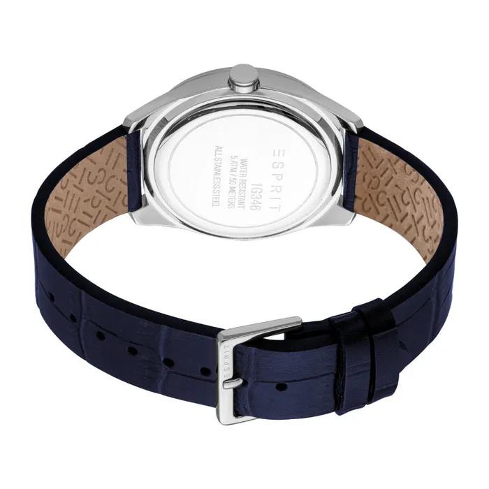Watches Esprit ESPRIT Mens Silver Color Watch with Dark Blue Dial and Leather Strap Watches Esprit ESPRIT Mens Silver Color Watch with Dark Blue Dial and Leather Strap