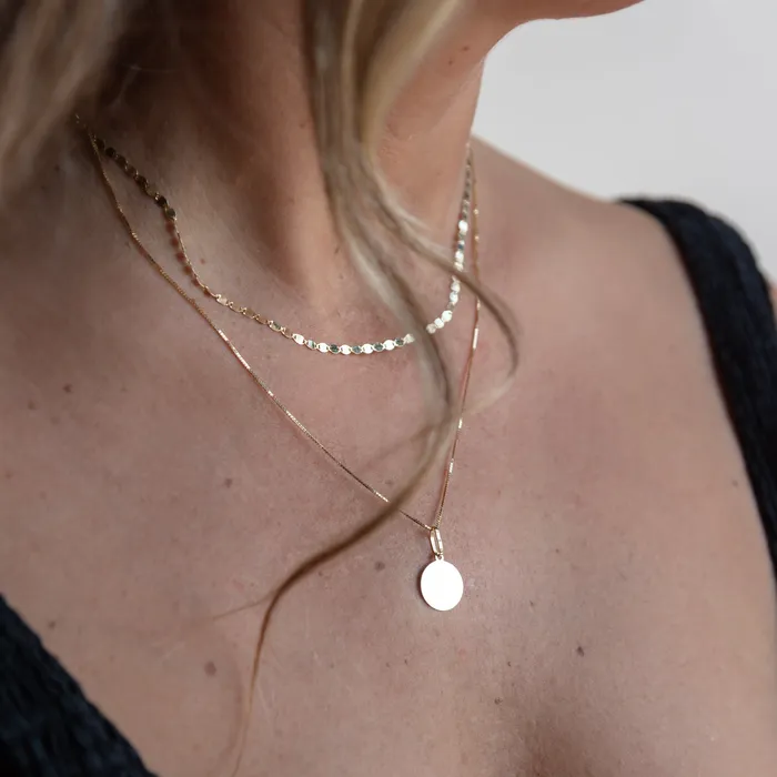 10K Gold Engravable Small Round Charm Suetables Charm Necklaces