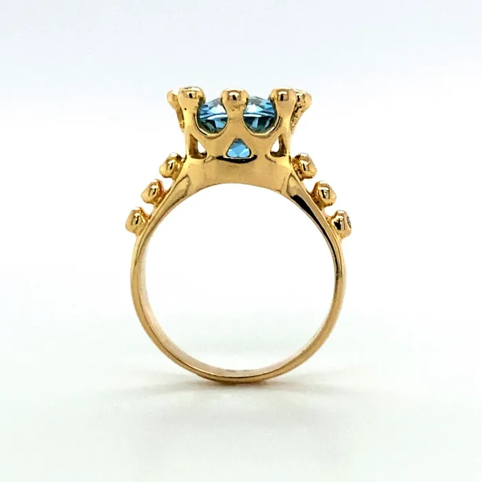14K Swiss Blue Topaz and Diamond Crown Ring Q Evon Rings