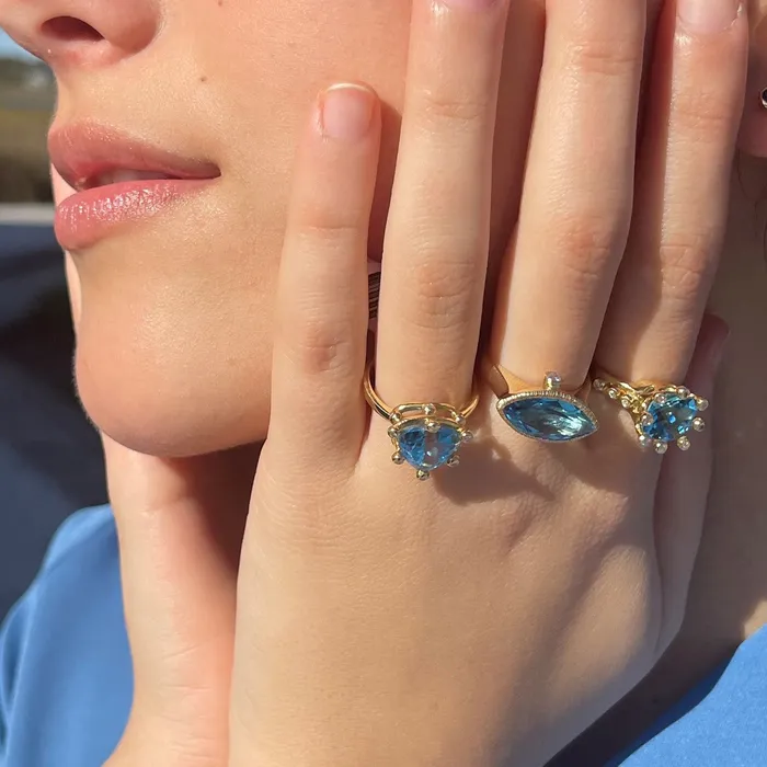 14K Swiss Blue Topaz and Diamond Crown Ring Q Evon Rings