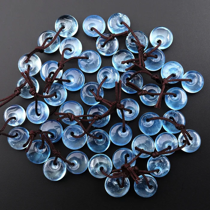 AAA Natural Blue Aquamarine Circular Coin Earrings 8mm 9mm 10mm 11mm 12mm Drilled Gemstone 3D Intrinsic Trading Earrings