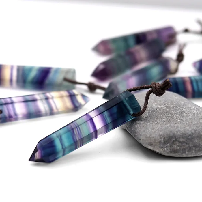 AAA Natural Rainbow Fluorite Crystal Point Pendant Side Drilled Gemstone Tower Pendulum A1 Intrinsic Trading Necklaces AAA Natural Rainbow Fluorite Crystal Point Pendant Side Drilled Gemstone Tower Pendulum A1 Intrinsic Trading Necklaces