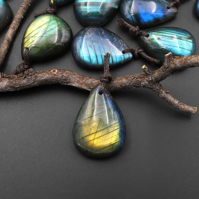AAA Natural Rainbow Labradorite Teardrop W Stripes Front Drilled Pendant A4 Intrinsic Trading Necklaces AAA Natural Rainbow Labradorite Teardrop W Stripes Front Drilled Pendant A4 Intrinsic Trading Necklaces