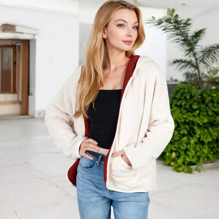 AnnaKaci Rings Two Tone Lined Hooded Jacket with Contrast Trim AnnaKaci Rings Two Tone Lined Hooded Jacket with Contrast Trim