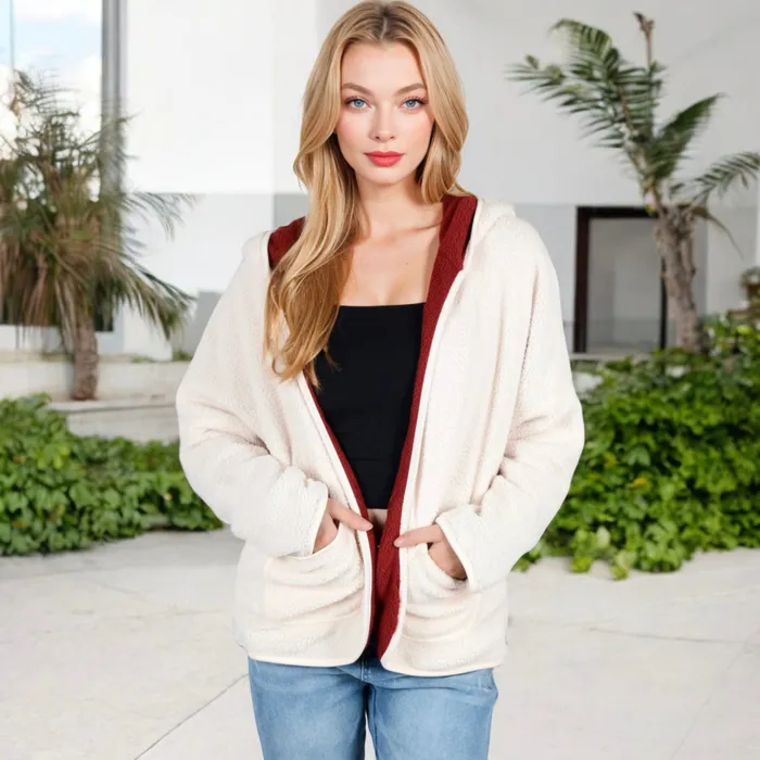 AnnaKaci Rings Two Tone Lined Hooded Jacket with Contrast Trim AnnaKaci Rings Two Tone Lined Hooded Jacket with Contrast Trim