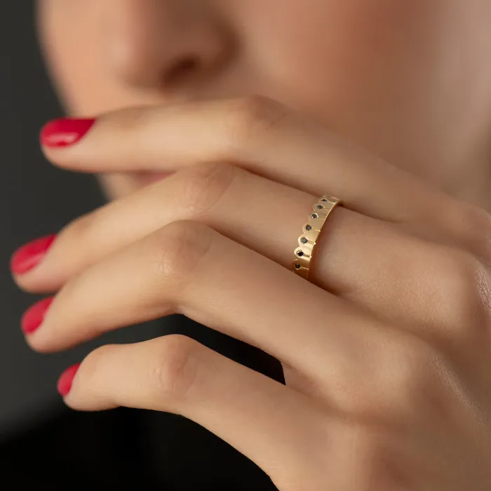 ARTEMER Rings Black Diamond Matte Gold Stacking Ring