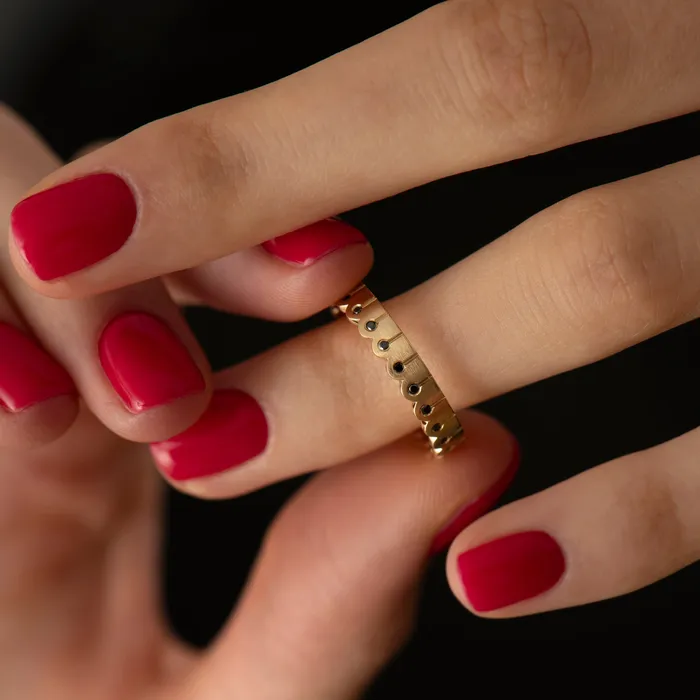 ARTEMER Rings Black Diamond Matte Gold Stacking Ring