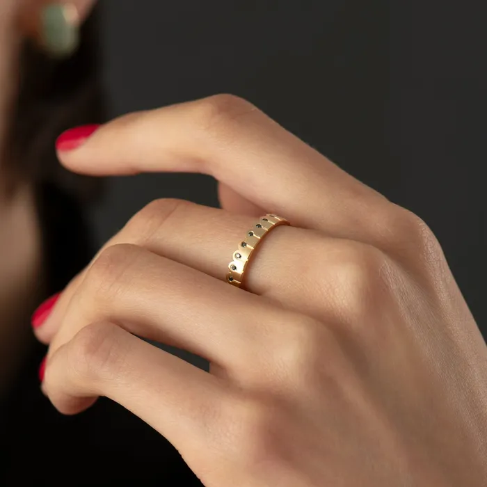 ARTEMER Rings Black Diamond Matte Gold Stacking Ring