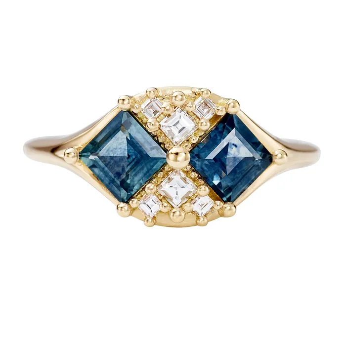 ARTEMER Rings Mirage Teal Sapphire and Diamond Carre Cut Engagement Ring