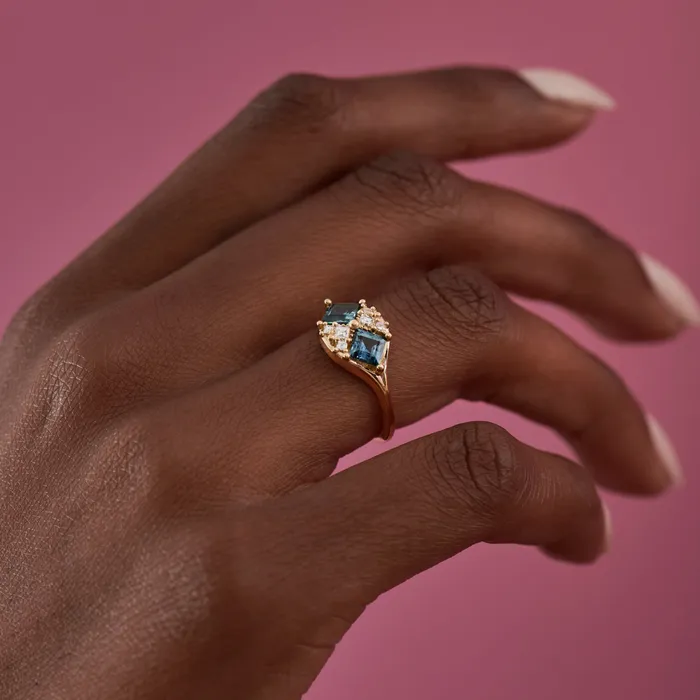 ARTEMER Rings Mirage Teal Sapphire and Diamond Carre Cut Engagement Ring