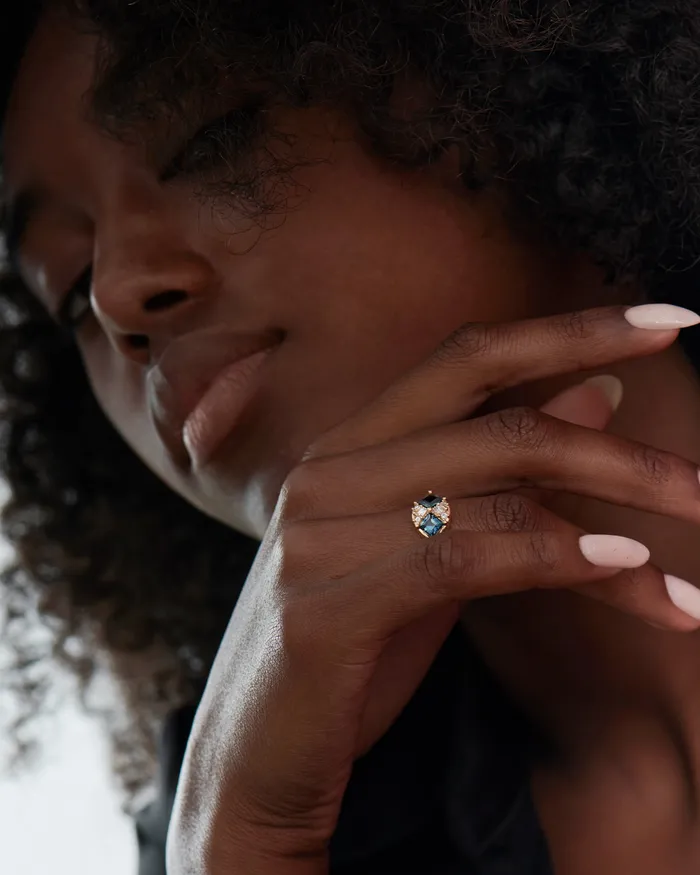 ARTEMER Rings Mirage Teal Sapphire and Diamond Carre Cut Engagement Ring