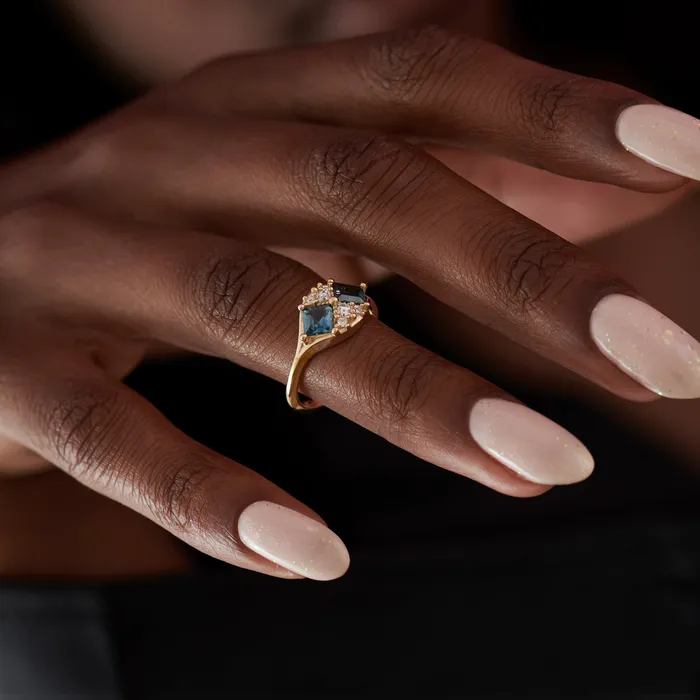 ARTEMER Rings Mirage Teal Sapphire and Diamond Carre Cut Engagement Ring