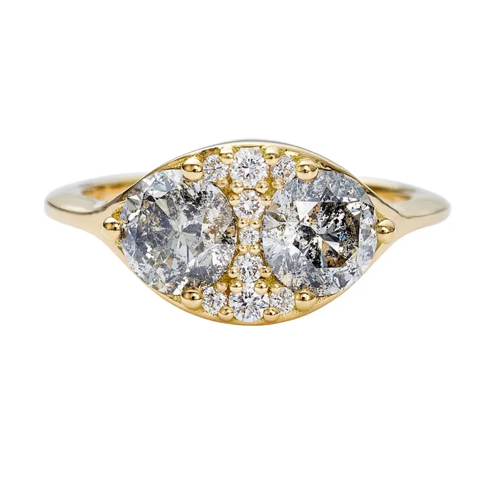ARTEMER Rings Two Salt and Pepper Engagement Ring with a Cluster of Brilliant Cut Diamonds OOAK ARTEMER Rings Two Salt and Pepper Engagement Ring with a Cluster of Brilliant Cut Diamonds OOAK