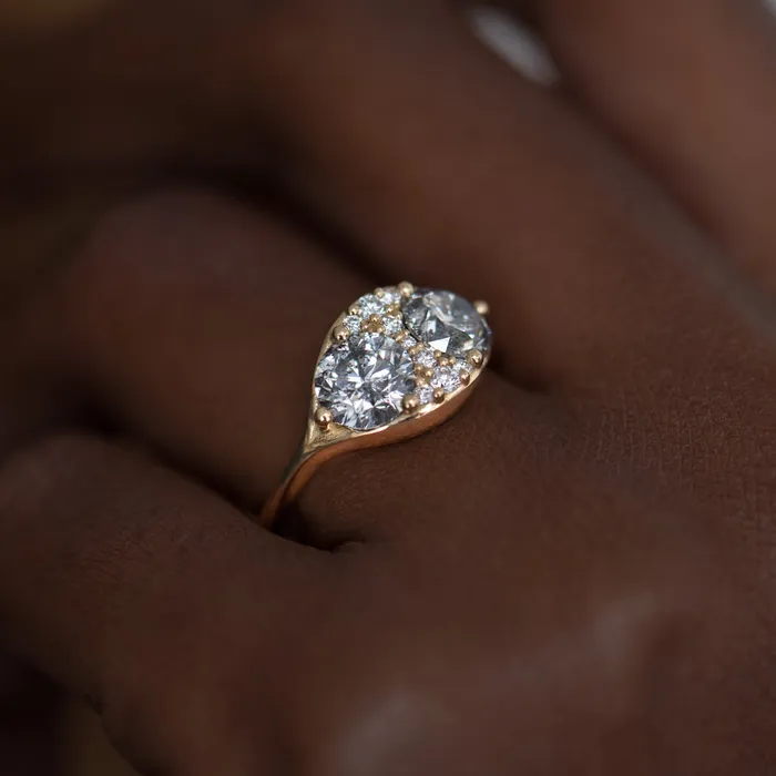 ARTEMER Rings Two Salt and Pepper Engagement Ring with a Cluster of Brilliant Cut Diamonds OOAK ARTEMER Rings Two Salt and Pepper Engagement Ring with a Cluster of Brilliant Cut Diamonds OOAK