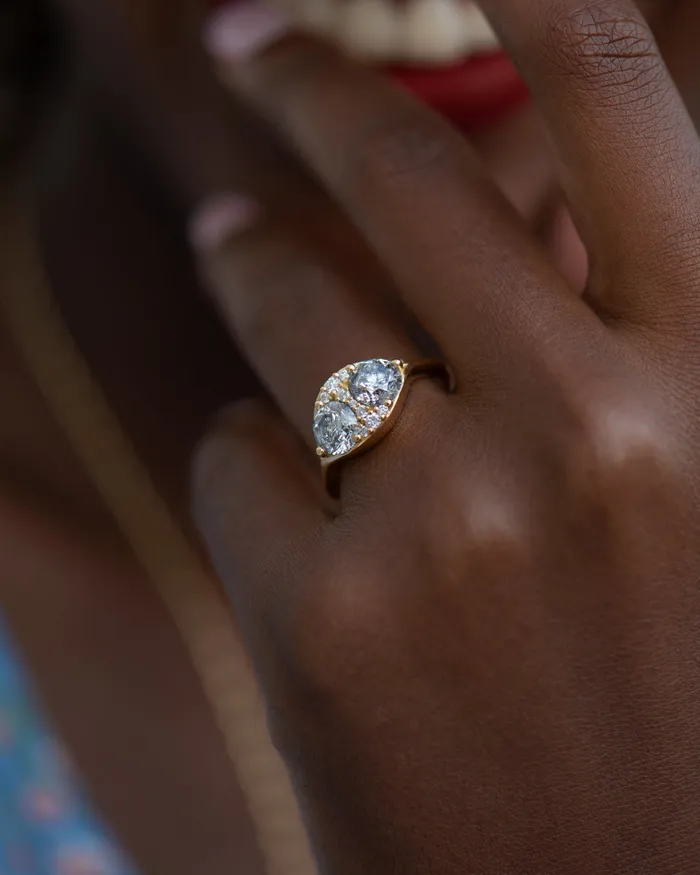 ARTEMER Rings Two Salt and Pepper Engagement Ring with a Cluster of Brilliant Cut Diamonds OOAK ARTEMER Rings Two Salt and Pepper Engagement Ring with a Cluster of Brilliant Cut Diamonds OOAK