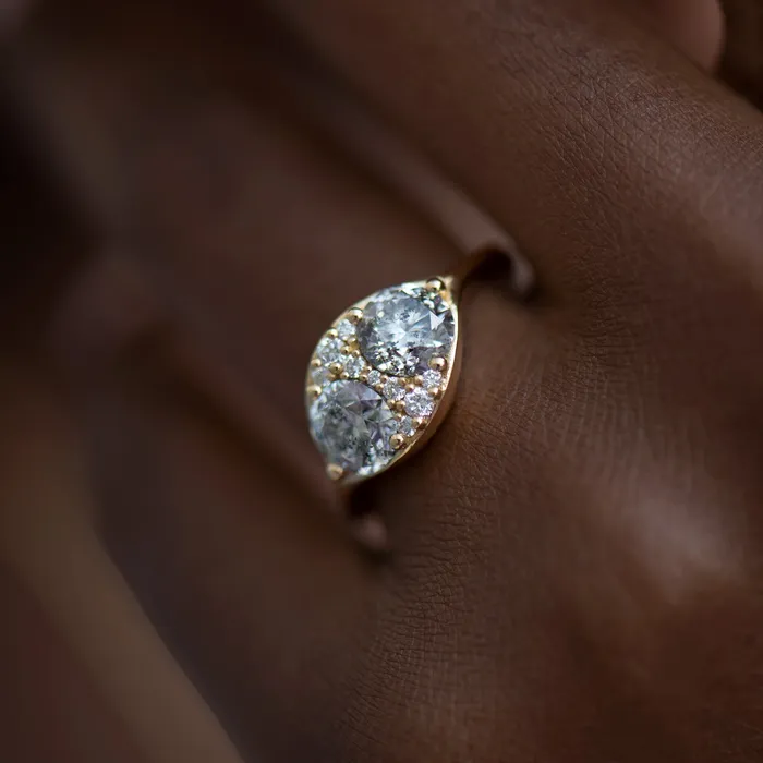 ARTEMER Rings Two Salt and Pepper Engagement Ring with a Cluster of Brilliant Cut Diamonds OOAK ARTEMER Rings Two Salt and Pepper Engagement Ring with a Cluster of Brilliant Cut Diamonds OOAK