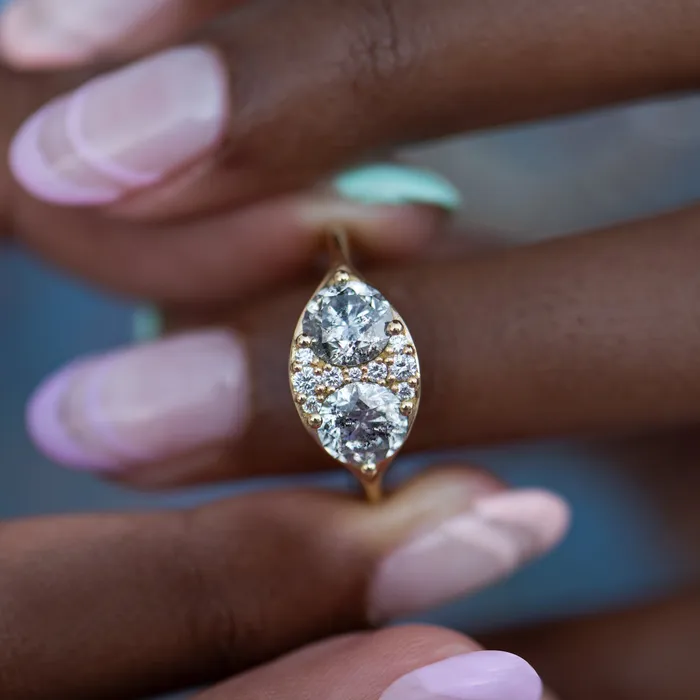ARTEMER Rings Two Salt and Pepper Engagement Ring with a Cluster of Brilliant Cut Diamonds OOAK ARTEMER Rings Two Salt and Pepper Engagement Ring with a Cluster of Brilliant Cut Diamonds OOAK