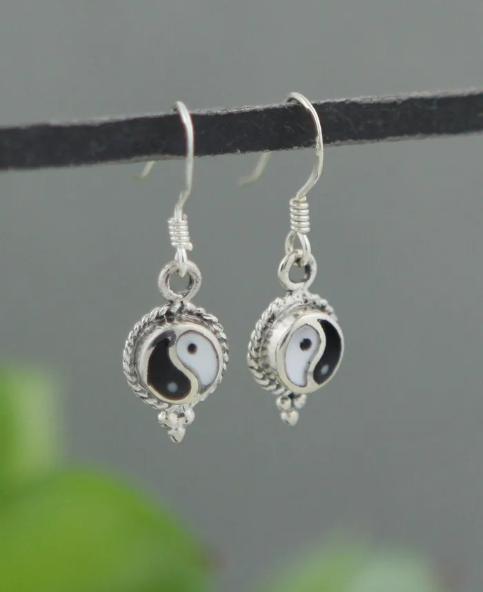 Buddha Groove Delicate Yin Yang Earrings with Black Onyx and Mother of Pearl Earrings