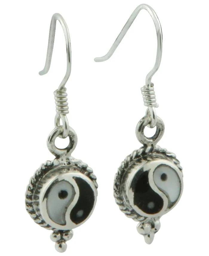 Buddha Groove Delicate Yin Yang Earrings with Black Onyx and Mother of Pearl Earrings