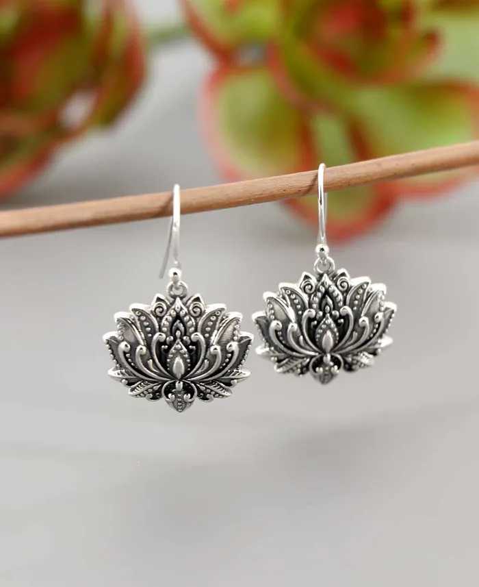 Buddha Groove Jewelry Blooming Sterling Silver Lotus Earrings Earrings