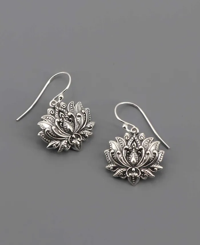 Buddha Groove Jewelry Blooming Sterling Silver Lotus Earrings Earrings