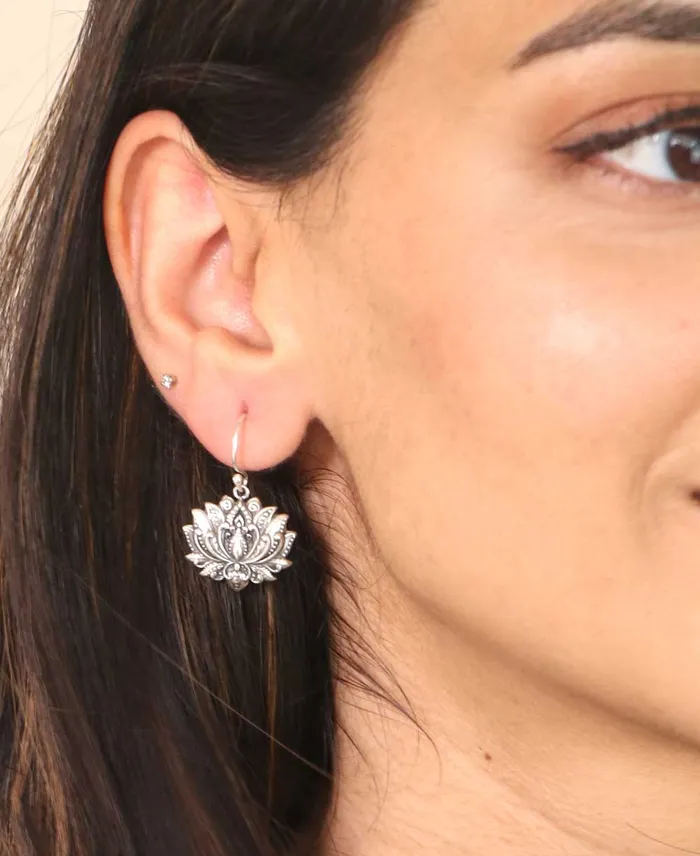Buddha Groove Jewelry Blooming Sterling Silver Lotus Earrings Earrings