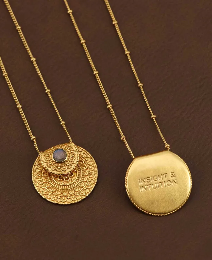 Buddha Groove Jewelry Necklaces Inspirational Gold Plated Mandala Necklace with Labradorite Gemstone Buddha Groove Jewelry Necklaces Inspirational Gold Plated Mandala Necklace with Labradorite Gemstone
