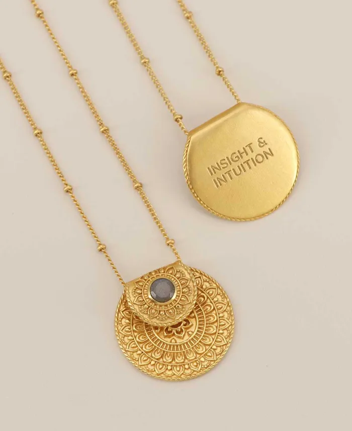 Buddha Groove Jewelry Necklaces Inspirational Gold Plated Mandala Necklace with Labradorite Gemstone