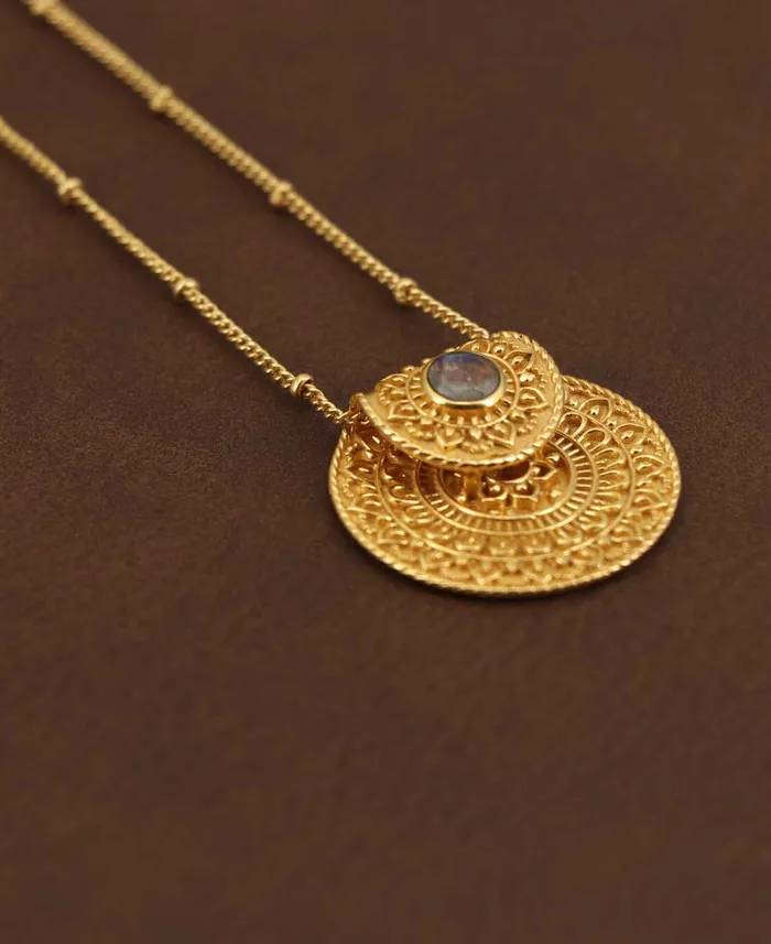 Buddha Groove Jewelry Necklaces Inspirational Gold Plated Mandala Necklace with Labradorite Gemstone