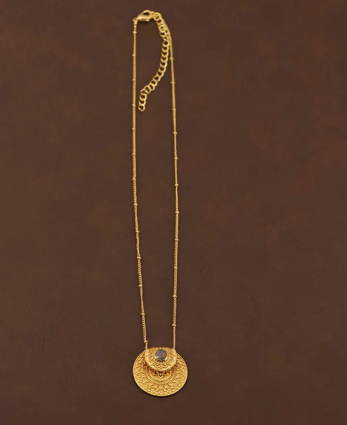 Buddha Groove Jewelry Necklaces Inspirational Gold Plated Mandala Necklace with Labradorite Gemstone