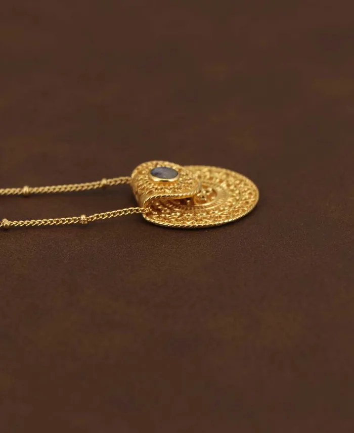 Buddha Groove Jewelry Necklaces Inspirational Gold Plated Mandala Necklace with Labradorite Gemstone