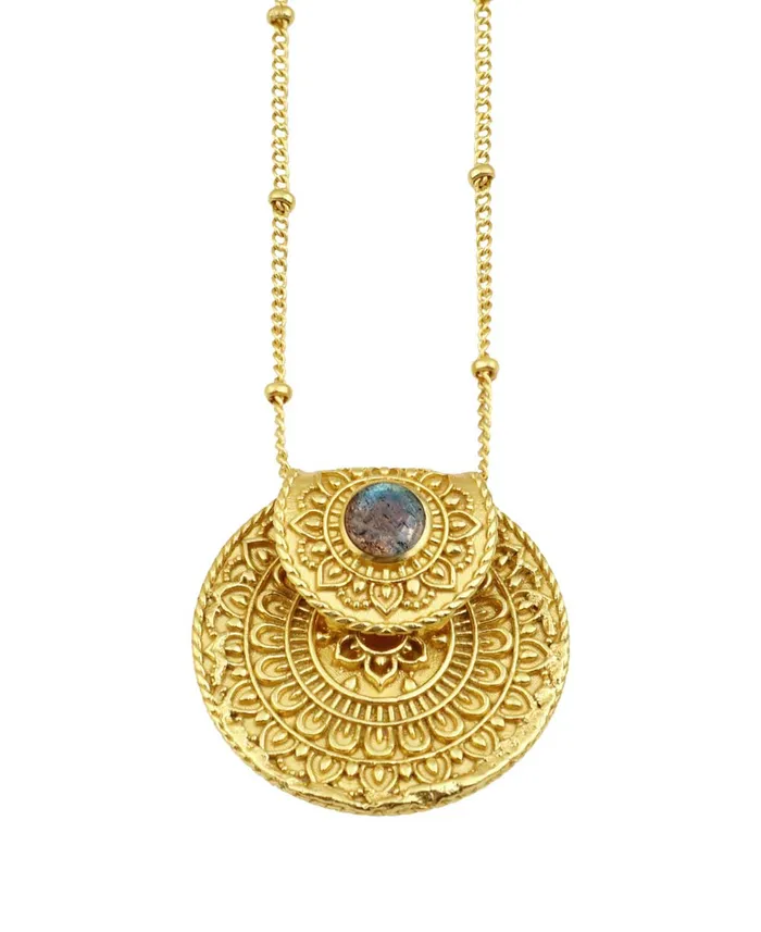 Buddha Groove Jewelry Necklaces Inspirational Gold Plated Mandala Necklace with Labradorite Gemstone