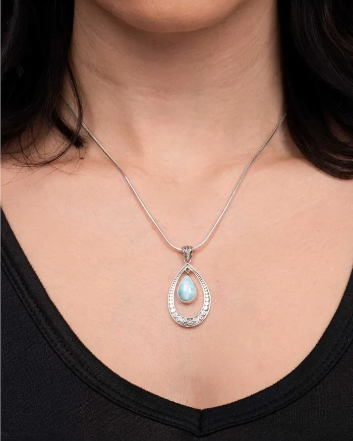 Buddha Groove Necklaces Sterling Silver Swaying Larimar Pendant