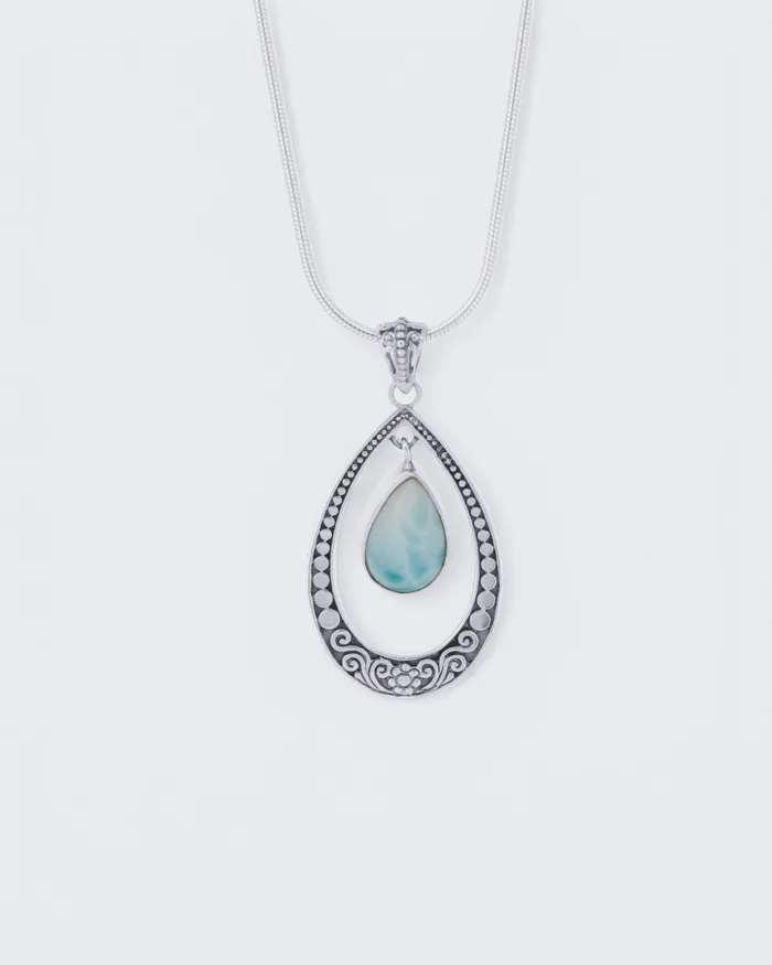 Buddha Groove Necklaces Sterling Silver Swaying Larimar Pendant
