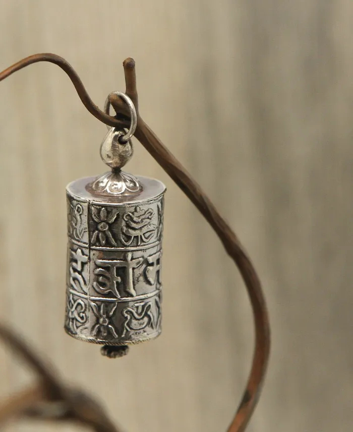 Buddha Groove Sterling Silver Prayer Wheel Pendant Nepal Necklaces
