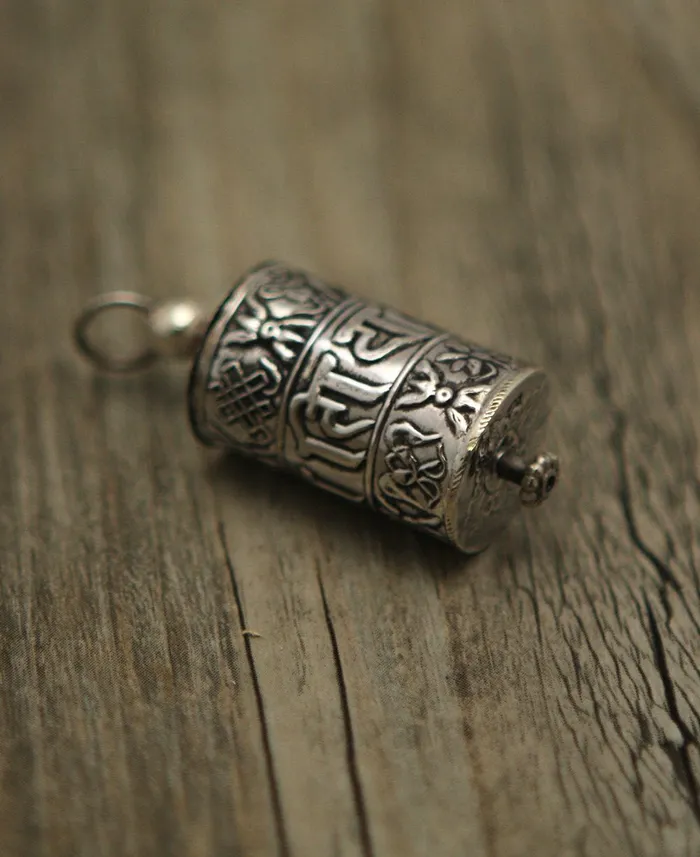 Buddha Groove Sterling Silver Prayer Wheel Pendant Nepal Necklaces