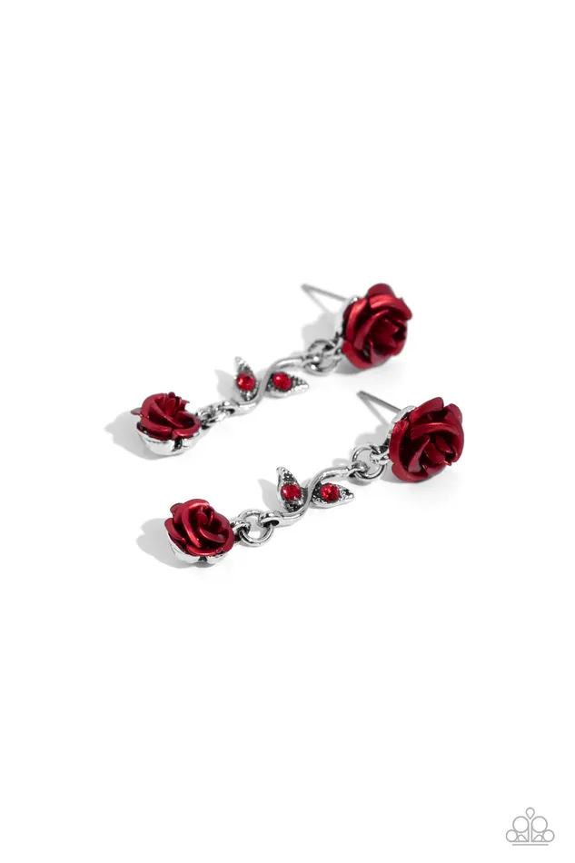 Earrings All Eyes On U Jewelry Paparazzi Accessories Led by the ROSE Red Paparazzi Earrings