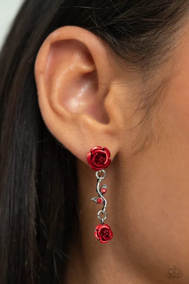 Earrings All Eyes On U Jewelry Paparazzi Accessories Led by the ROSE Red Paparazzi Earrings