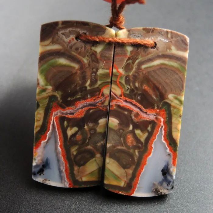 Earrings Intrinsic Trading Drilled Gemstone Earring Pair Stone Natural Matched Cabochon Pair Cab Pair Symmetrical Rectangle Shaped Earring Beads Mushroom Agate E3302