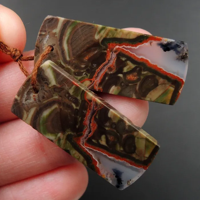 Earrings Intrinsic Trading Drilled Gemstone Earring Pair Stone Natural Matched Cabochon Pair Cab Pair Symmetrical Rectangle Shaped Earring Beads Mushroom Agate E3302