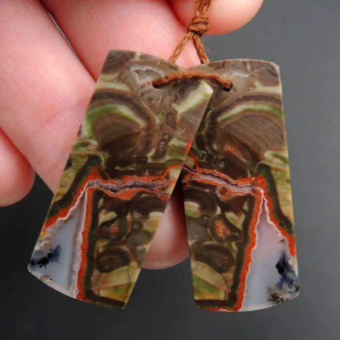Earrings Intrinsic Trading Drilled Gemstone Earring Pair Stone Natural Matched Cabochon Pair Cab Pair Symmetrical Rectangle Shaped Earring Beads Mushroom Agate E3302