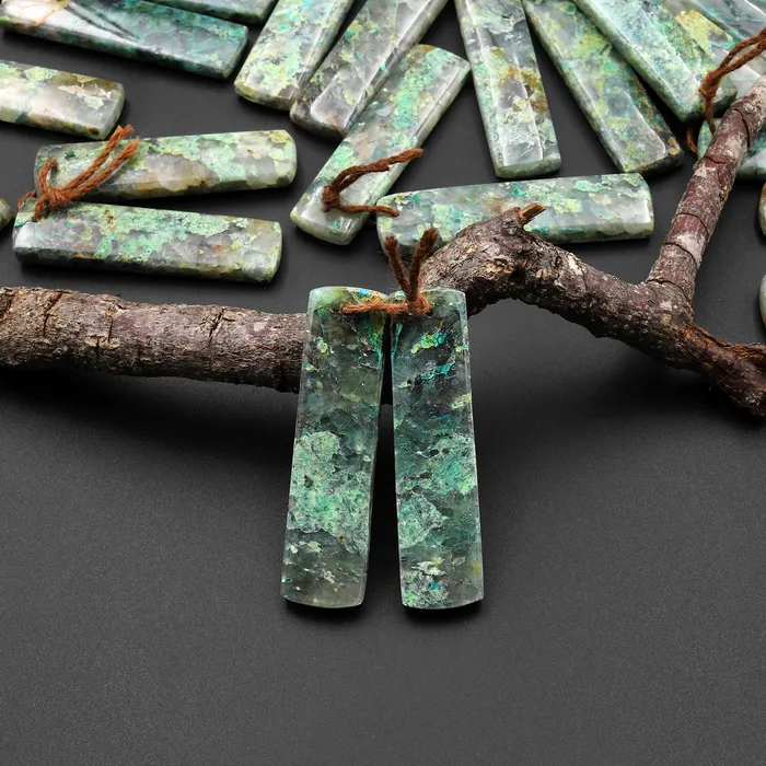 Earrings Intrinsic Trading Drilled Natural Chrysocolla in Quartz Teardrop Earring Pair Matched Rectangle Gemstone Beads A2 Earrings Intrinsic Trading Drilled Natural Chrysocolla in Quartz Teardrop Earring Pair Matched Rectangle Gemstone Beads A2
