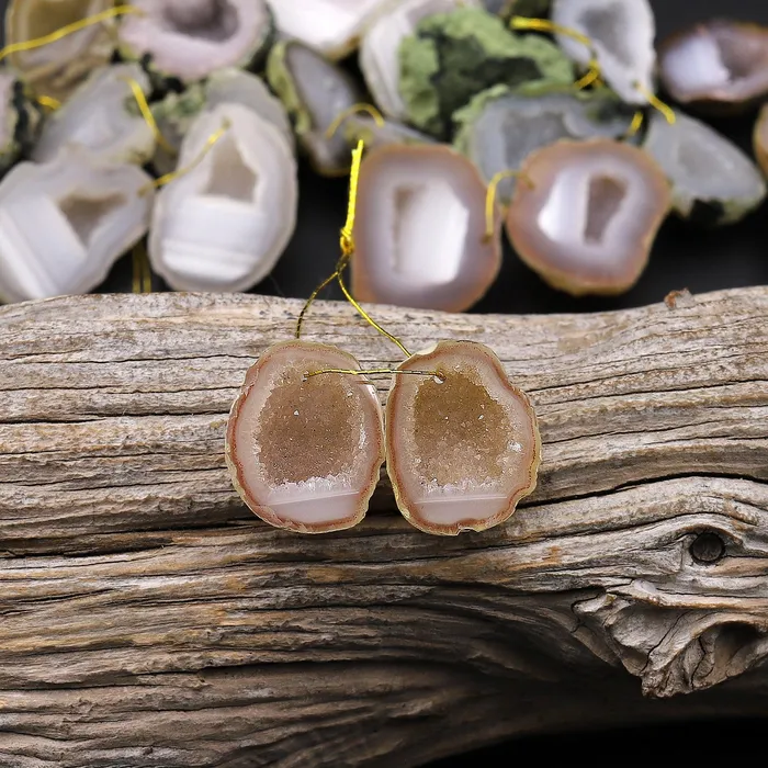 Earrings Intrinsic Trading Drilled Natural Tabasco Geode Earrings Pair Light Colored Druzy Drusy Agate Freeform Matched Gemstone Beads