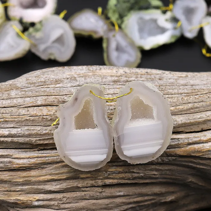 Earrings Intrinsic Trading Drilled Natural Tabasco Geode Earrings Pair Light Colored Druzy Drusy Agate Freeform Matched Gemstone Beads